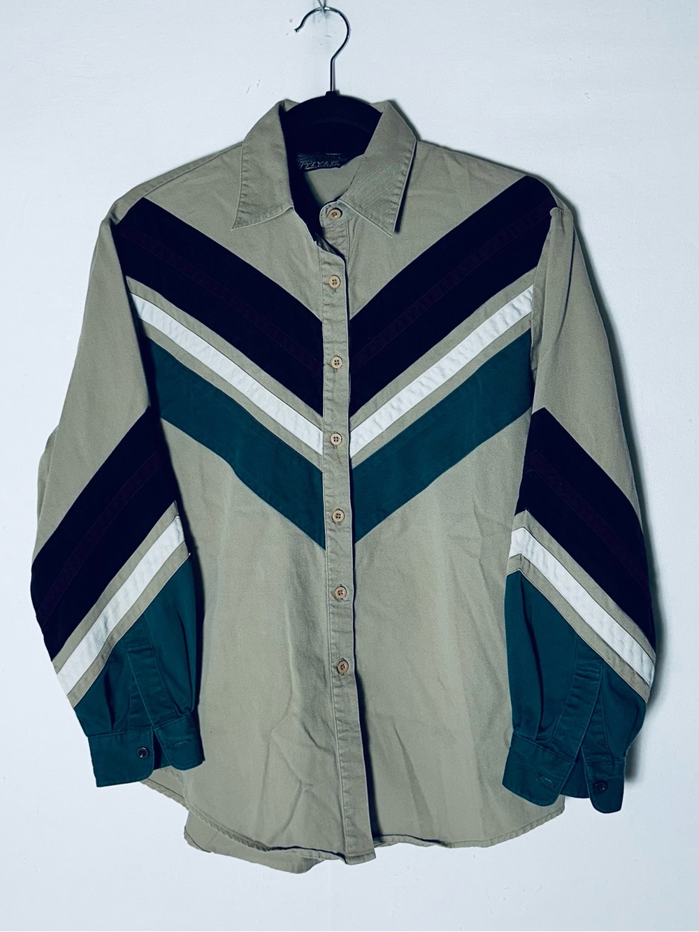 Vintage 90s Spindle River Chevron Colorblock Western Top M Cowgirl Horse Girl